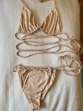 iNAMORATA Beige Bikini Top size Small and Bottom size Medium